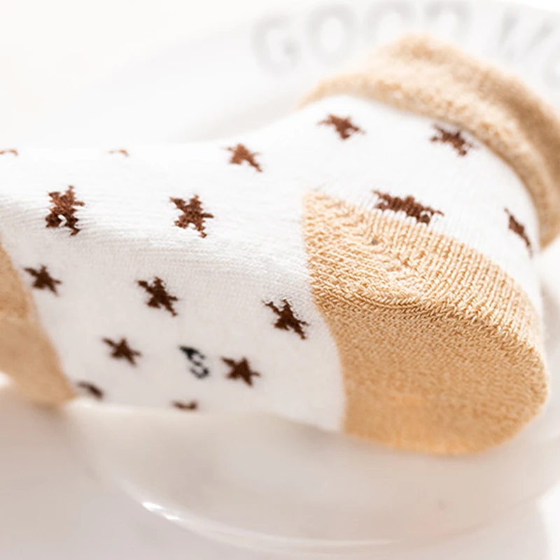 5Pairs/Set Cute Bear Baby Winter Socks Soft Warm Thick Plush Infant Floor Sock Cartoon Star Pattern Newborn Toddler Terry Socks