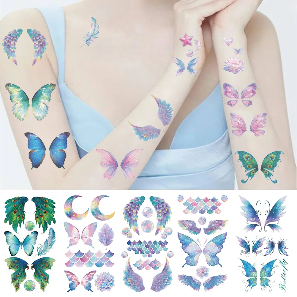 10Pcs Colorful Bright Butterflies Tattoo Sticker Cartoon Kid Tattoo Temporary Waterproof Fake Tattoo For Woman Art Tatoo Sticker