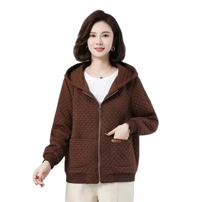 

Women's Short Coat 2024 Spring Autumn New Loose Jacket Tops Black Brown Hooded Jackets Fashion Vintage Pocket Outwear Female