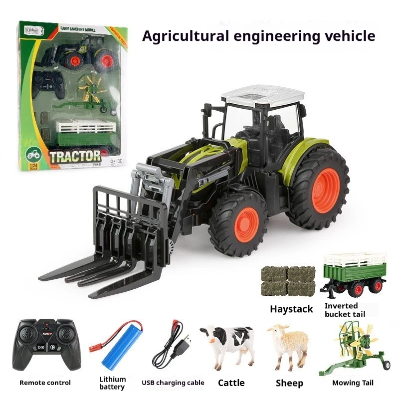 Delin DIY com pequeno carro de fazenda de simulação carro de fazenda elétrico com controle remoto brinquedos para crianças e meninos