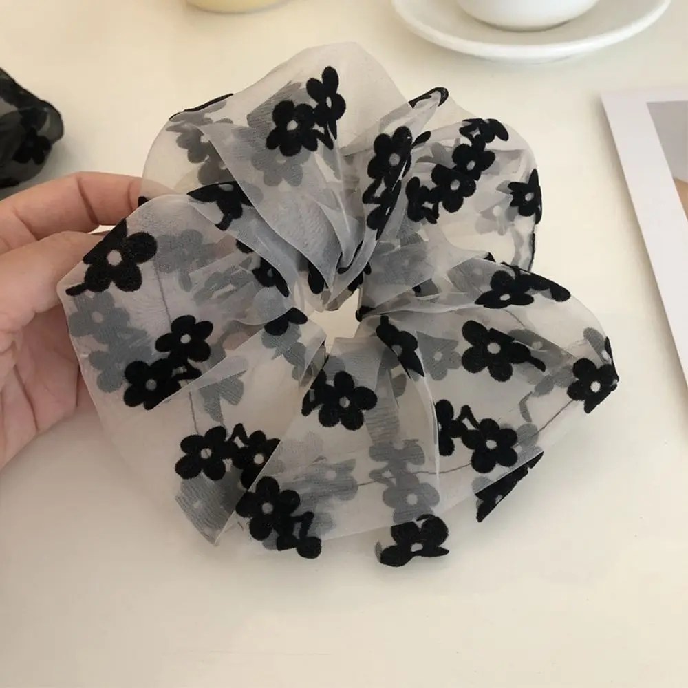 

Sweet Embroidery Flowers Mesh Scrunchies Women Romantic Retro Hair Rope Transparent Hair Ties Women Hair Accessories