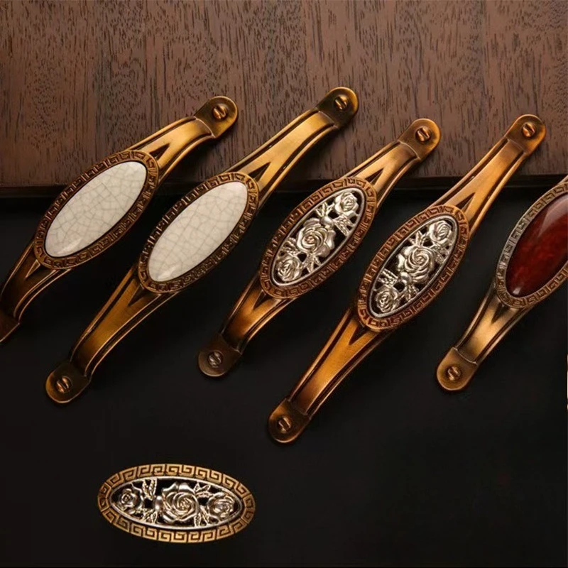 Vintage Gold Antique Brass Cabinet Handles Drawer Knobs Wardrobe Door Handles Pulls European Furniture Handle
