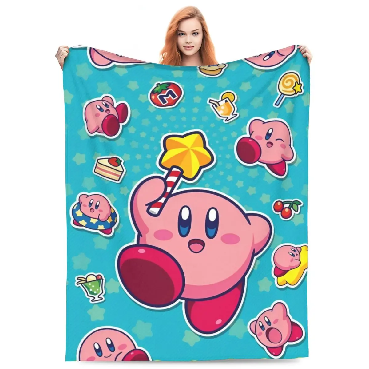 

Kawaii Kirbys Flannel Blanket Funny Throw Blanket for Home Quilt