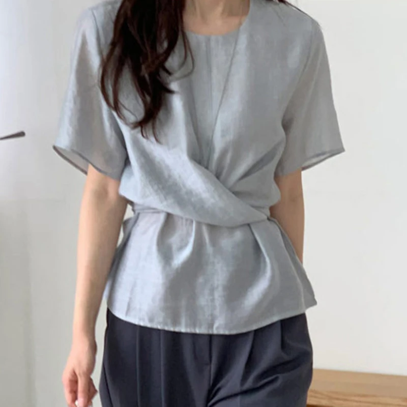 الصيف قصيرة الأكمام تي شيرت الدانتيل متابعة متقاطع الصلبة القمم بلوزة الكورية موضة فضفاضة عادية تيز القمصان