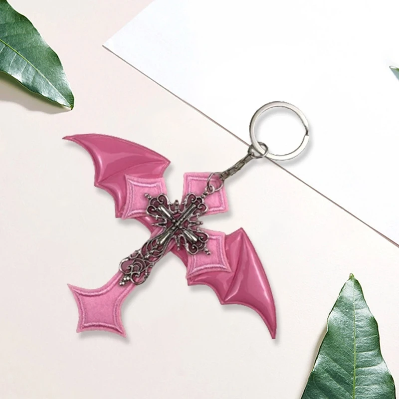 Multipurpose Retro Designs Fashion Winged Keyring Sturdy Handmade Crosses Pendant Accessory for Bags and Keys Use