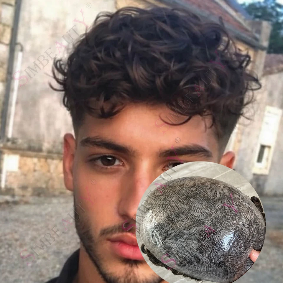 

Полностью искусственная кожа (ПУ) на основе 25-миллиметровой крепкой основы, волнистая # 2 # Мужской парик-накладка из натуральных коричневых волос, система замещения волос, цвет 1b80, серый, долговечный