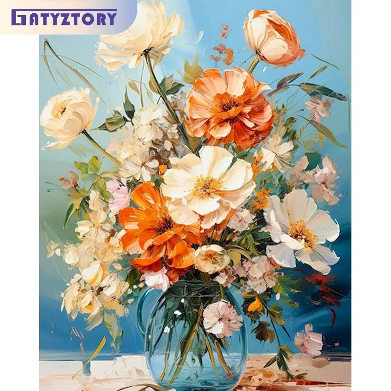 GATYZTORY Frame Picture Diy Painting By Numbers Flower Coloring By Numbers Acrylic Canvas Painting Handpainted Drawing Art
