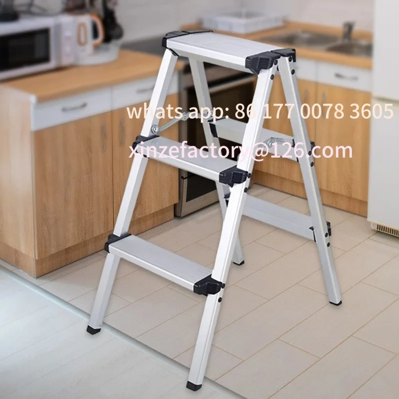 تخصيص 3 خطوة سلم قابل للطي قوي سبائك الألومنيوم سلم عدم الانزلاق متعرجة سلم منصة واسعة خطوات للعمل في الهواء الطلق