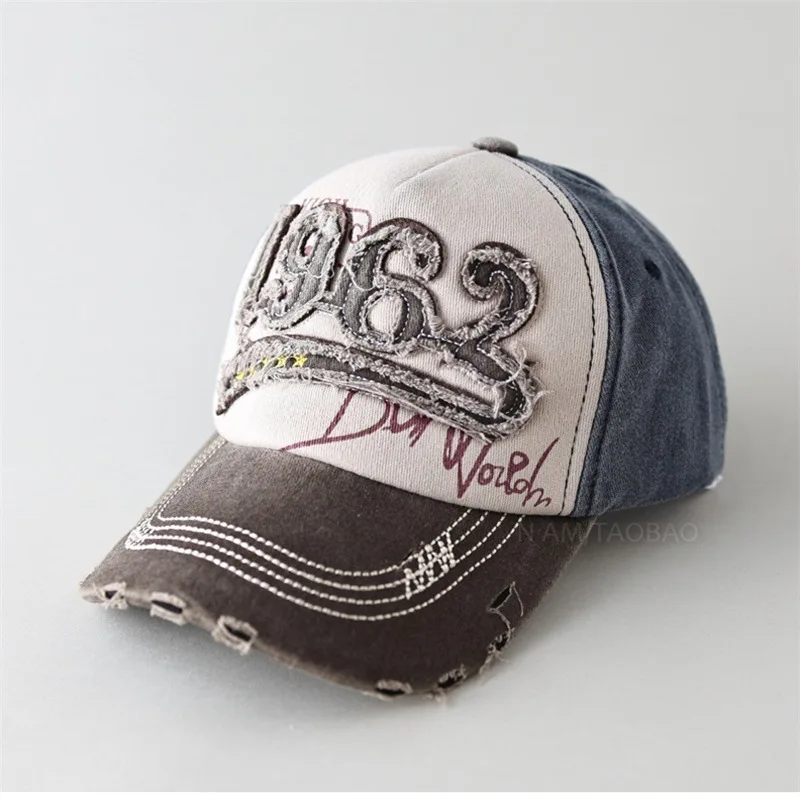 

New American Retro Contrast Patch Letter Baseball Cap Men's and Women's Casual Versatile Caps