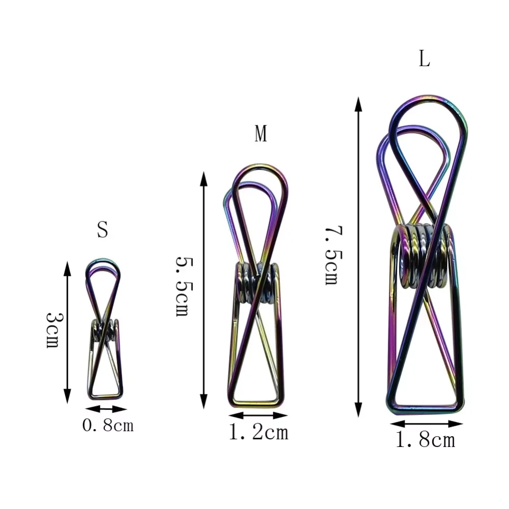 5Pcs Hollow Binder Clips Plating Rainbow Color File Document Test Papers Photo Organizing Dovetail Clip long Tails Clamp Clasps