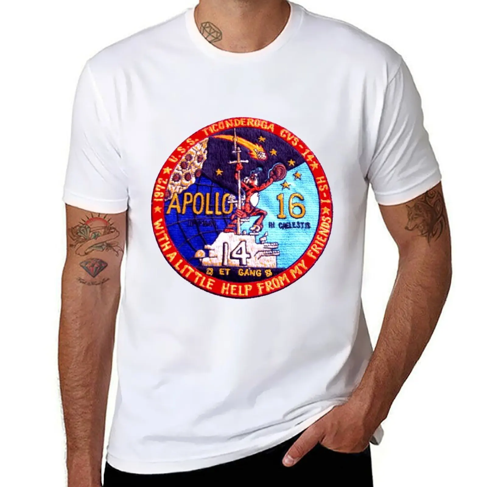 USS Ticonderoga (CVS-16): Camiseta Apollo 16 Recovery para homem, camiseta gráfica engraçada para homem, camiseta de algodão pesado