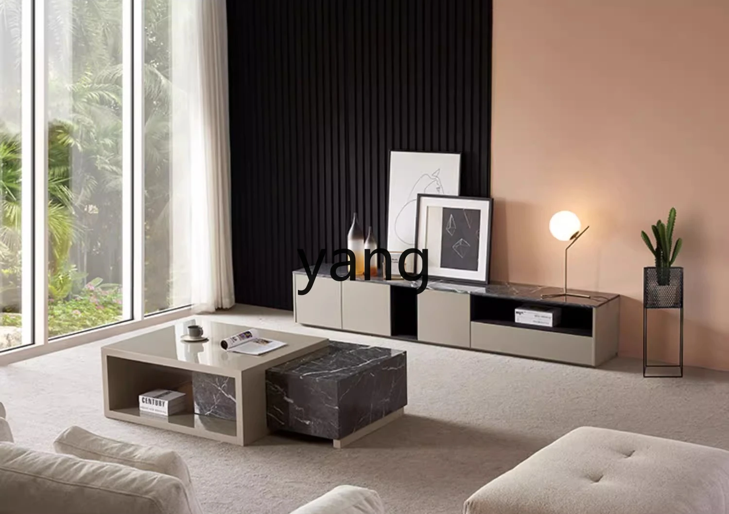 LT Italian marble TV cabinet coffee table combination modern simple light luxury floor