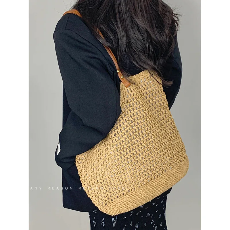 

2024 Summer Round Straw Bags Women Boho Rattan Underarm Shoulder Bag Handmade Woven Beach Handbags Large Capacity Travel Totes