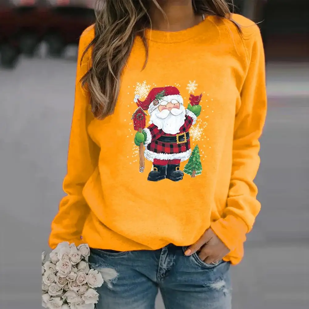 Santa Claus Print Women Sweatshirt Cartoon Xmas 2024 Christmas Tree Snowflake Print Xmas Sweatshirt Jumper Women Casual Pullover