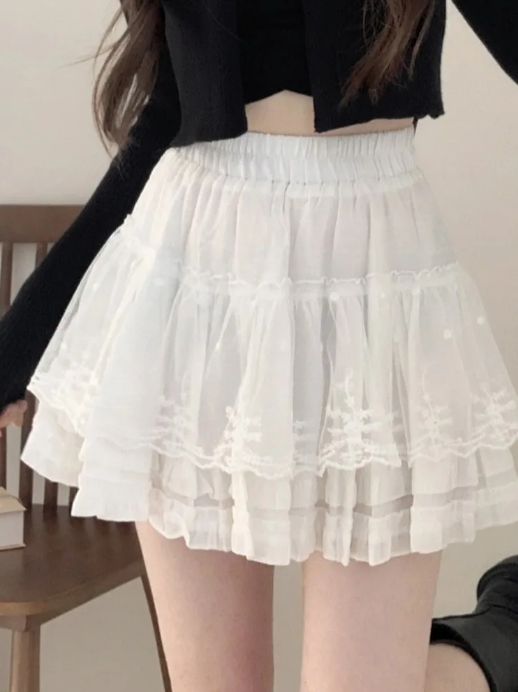 

Chic Sweet Anti-Aging A-Line Skirt for Women Lace Trimmed Cake ort Skirt Commute Sle High Waist ort Length Pure Color