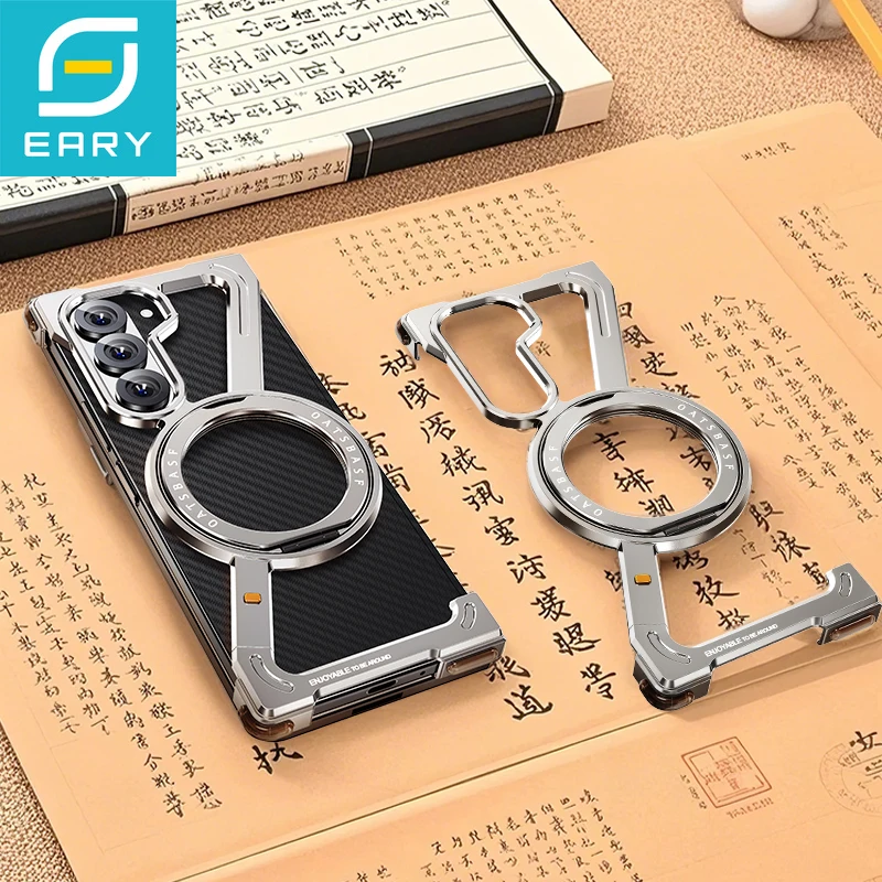

Eary Metal Case for Samsung Galaxy Z Fold 7 Magsafe with 360°Rotation Magnetic Stand Frameless Phone Case Shockproof Protective