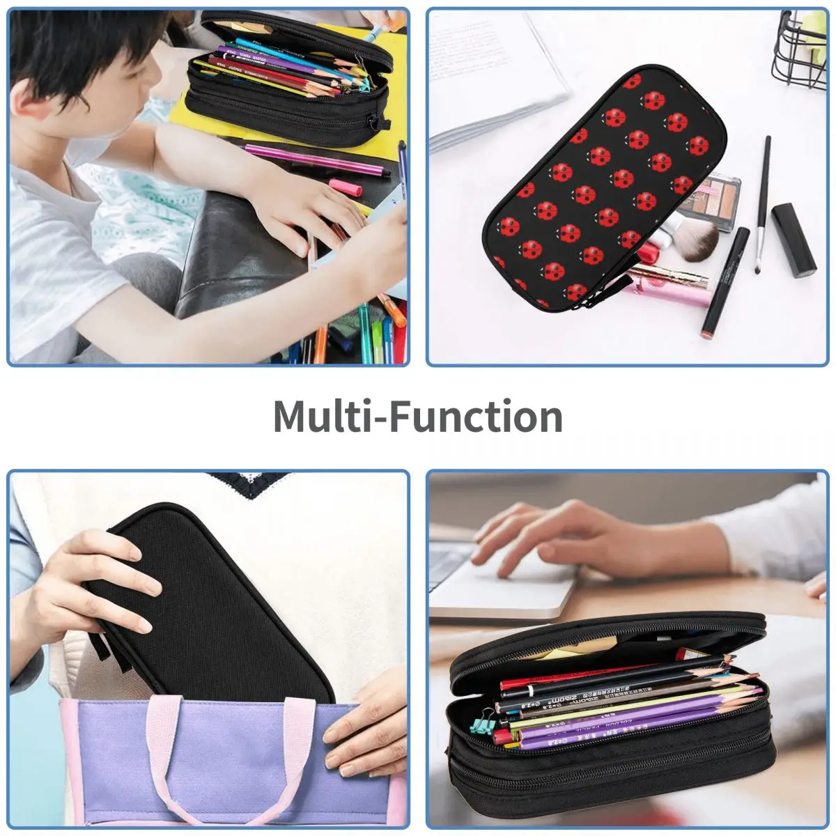 Black Ladybug Pattern Socks Pencil Cases Big Capacity Pen Bags Pen Box Pencil Pouch For Boys Girls Students Stationery School