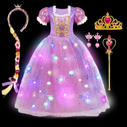 Shimmering Princess Rapunzel Fairy Tale Costume Kids Halloween 2024 Cosplay Dress with Color LED Light Girls Party Light up Gown