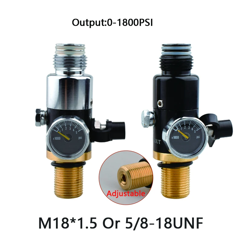 

HPA M18*1,5 или 5/8-18UNF, выход регулятора давления, 1800PSI, регулируемый регулирующий предохранительный клапан воздушного бака для деталей станции дайвинга