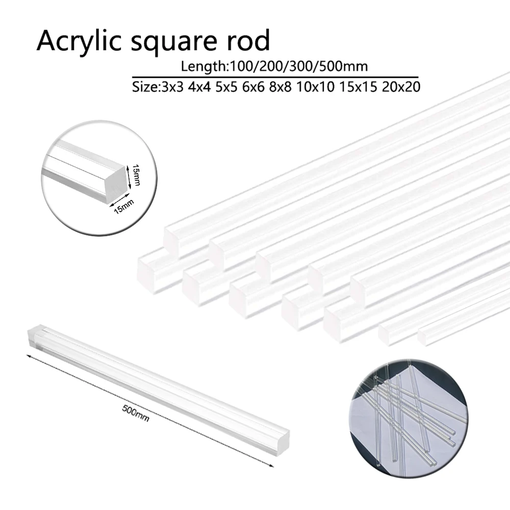 

1-10pcs Acrylic square rod, hyaline plastic rod, acrylic rod Length 100-500mm DIY craft architectural model material