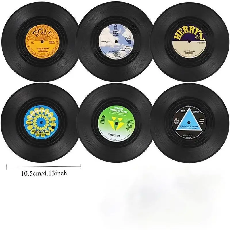 Set of 12 Coasters for Drinks Music Coasters with Vinyl Record Retro Record Disk Coaster Mug Pad Mat Creative