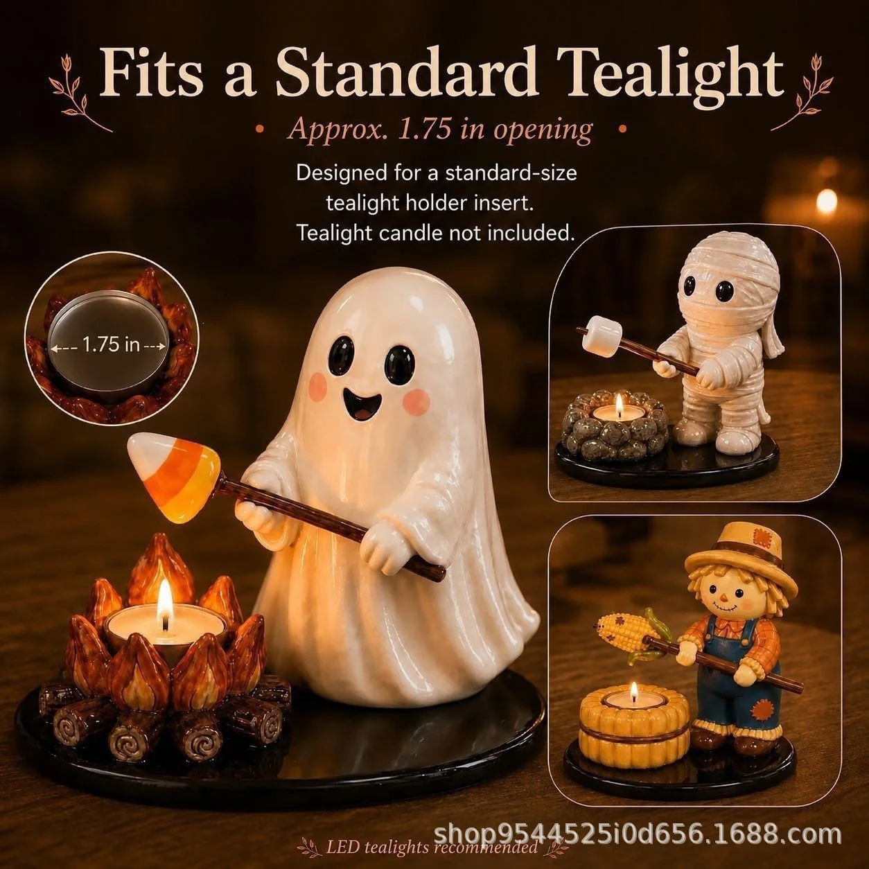 Halloween Campfire Tealight Holder, Ghost Mummy Scarecrow Figurine Candle Holder, Resin Home Decor Ornament