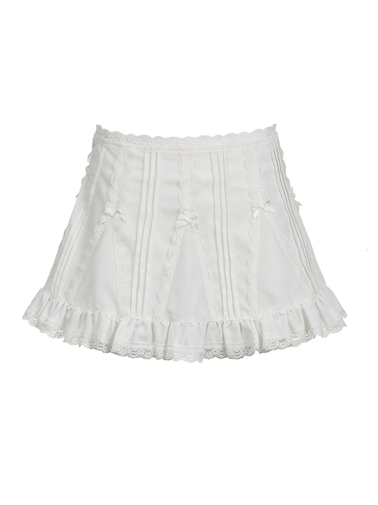 Weekeep y2k Cute A-line Mini Skirt Streetwear Loose Lace Patchwork Solid White Basic Skirts Women Outfits Y2k Aesthetic Clothing