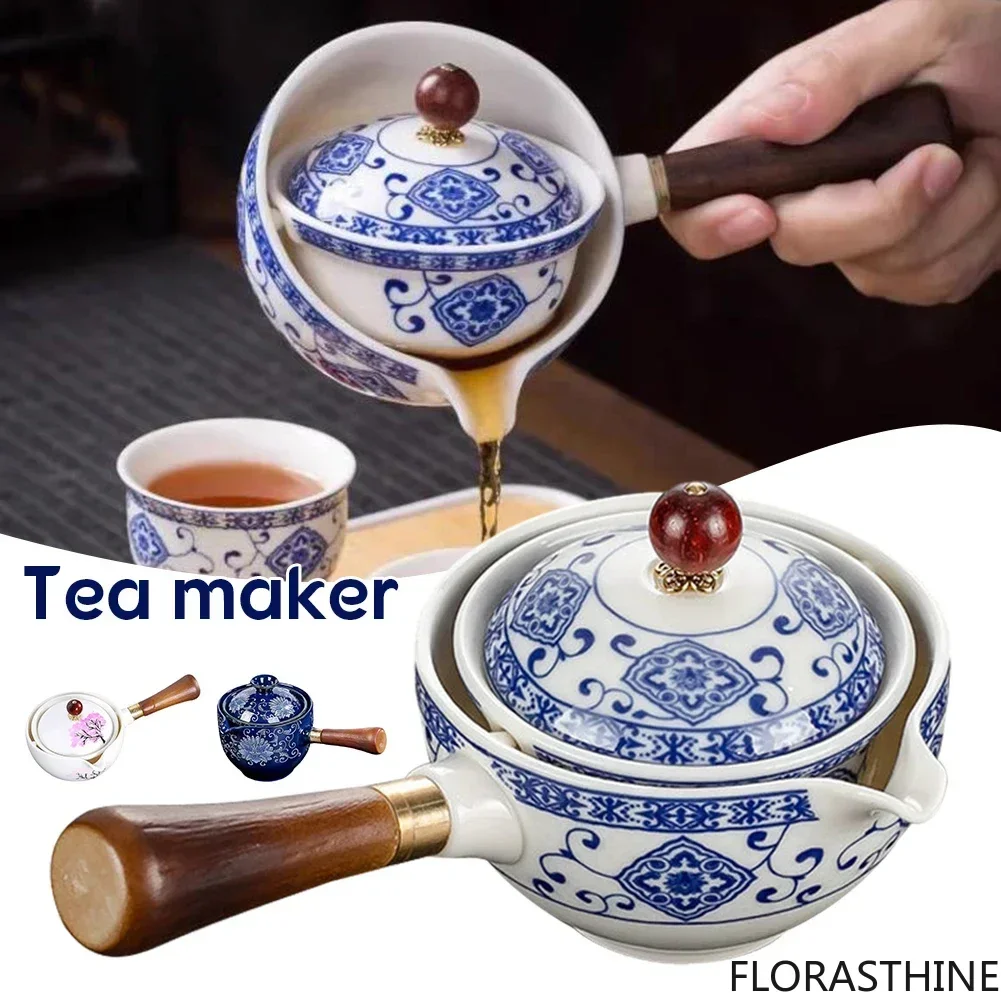 Porcelain Chinese Gongfu Tea Set Portable Teapot Set with 360 Tea Rotation Maker Heat-resistant Pot Gift for Christmas