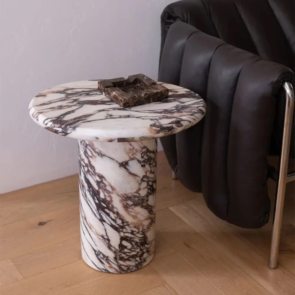 #High End Calacatta Viola Marble Side Table One Piece Solid Round Cylinder Stone Luxury Villa Sofa Side Accent End Table