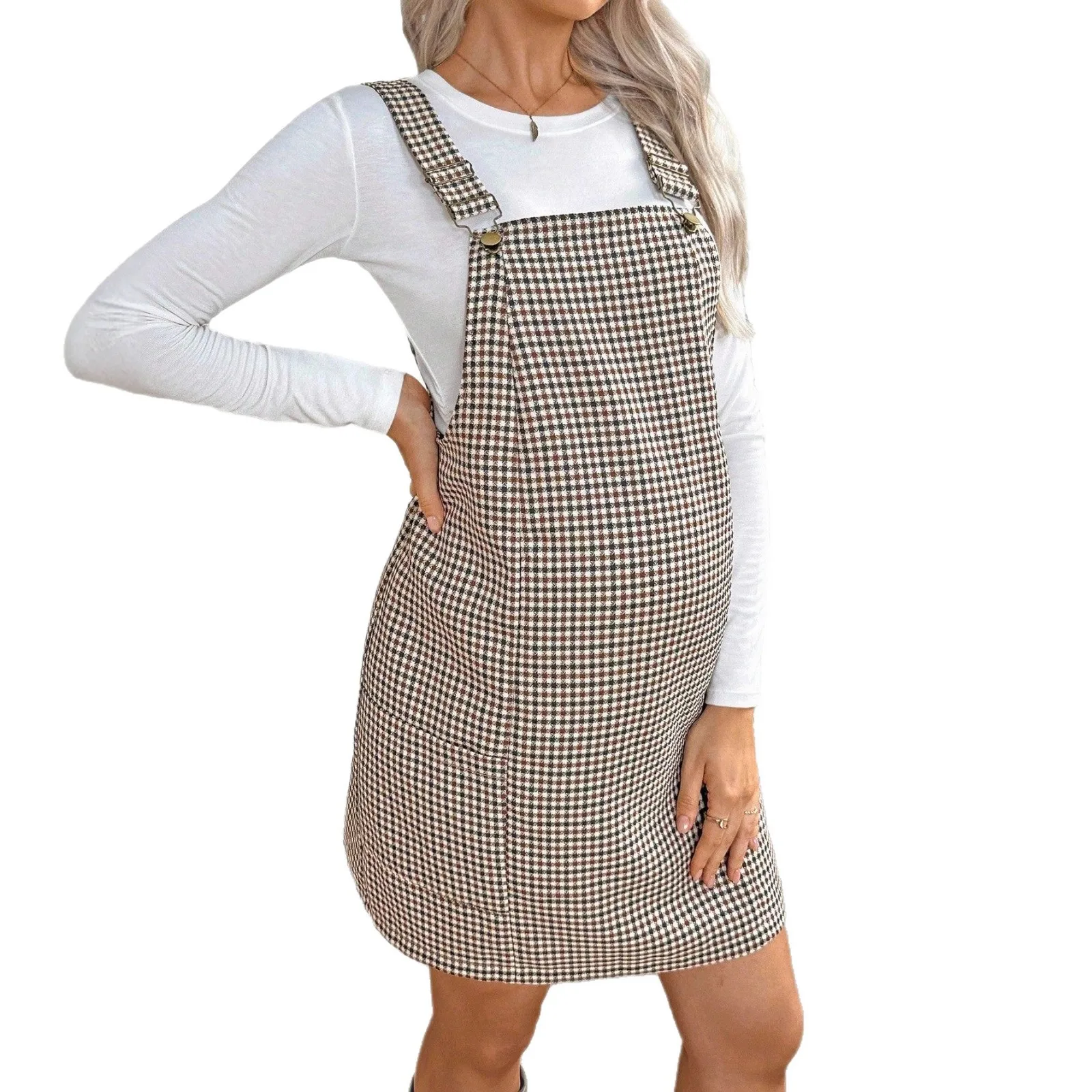 Maternity Pregnant Women Fashion Plaid Dress Adjustable Strap Dresses New 2026 Spring Summer Casual Pregnancy Clothing