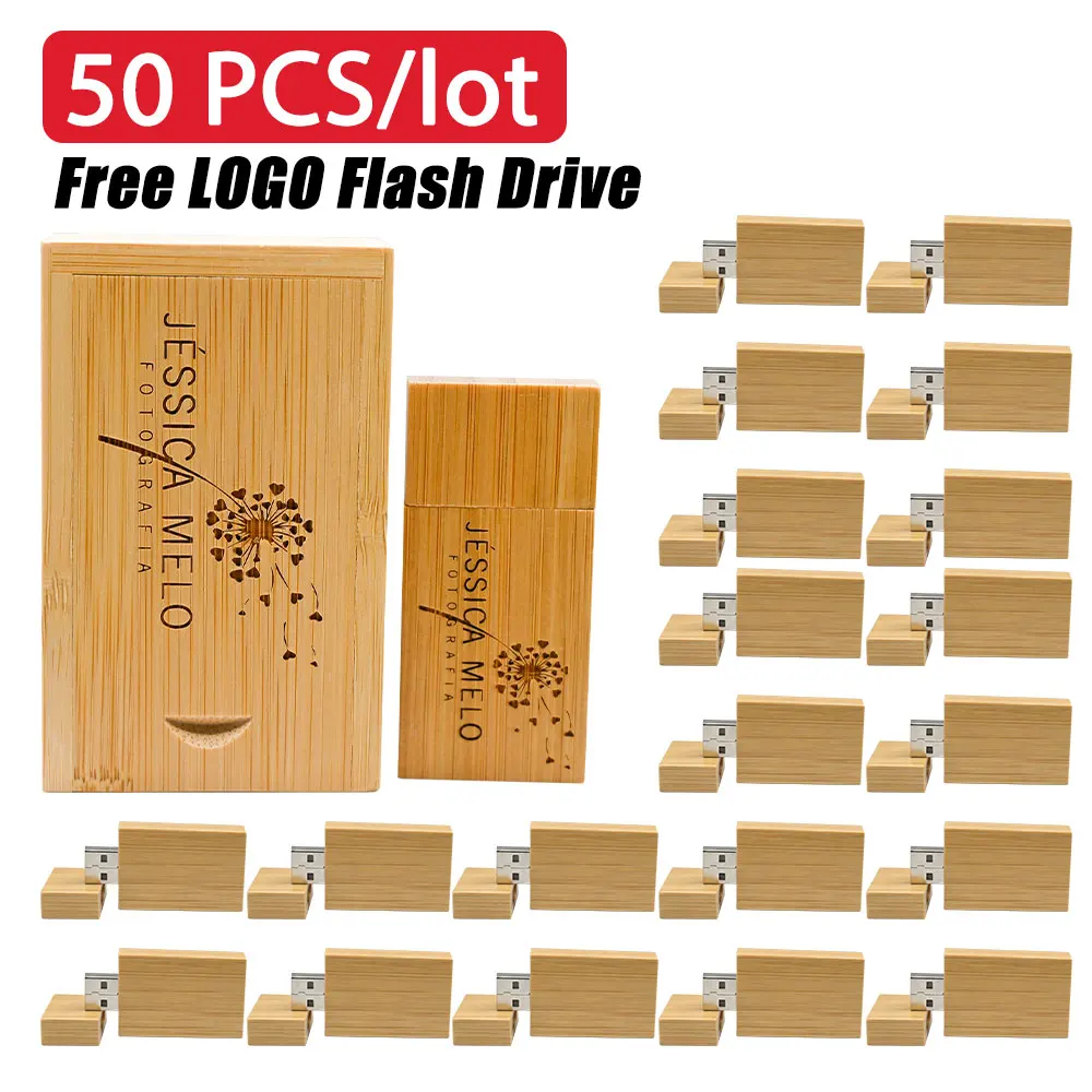 50pcs Lot Free Personalized Customization Logo Wooden Flash Drive Pendrive 4GB 8GB 16GB 32GB 64GB 128GB USB 2.0 Wedding Gift