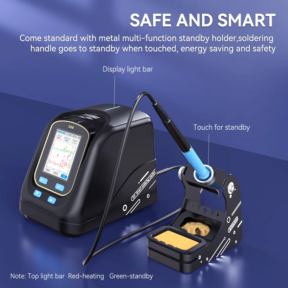 AWESHINE S08 Estación de soldadura inteligente Pantalla de temperatura curva Utilice mango T210 con punta de pistola para soldar C210-K Herramientas de retrabajo