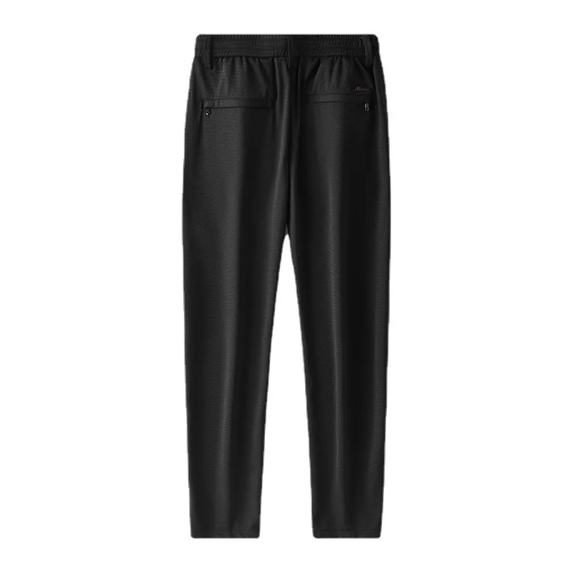 Pantalones informales finos de seda de hielo para hombre, ropa deportiva holgada de secado rápido con bolsillos con cremallera, color negro, para verano