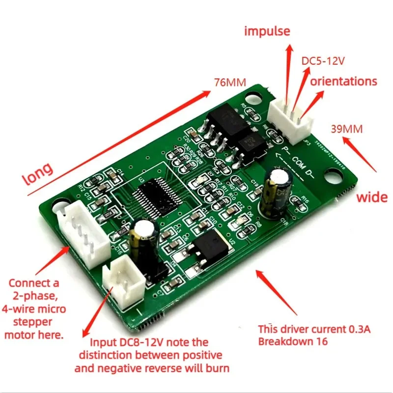 Micro Stepping Motor Driver 16 Subdivision Current 0.3A DC8-12V Pulse   Direction Control