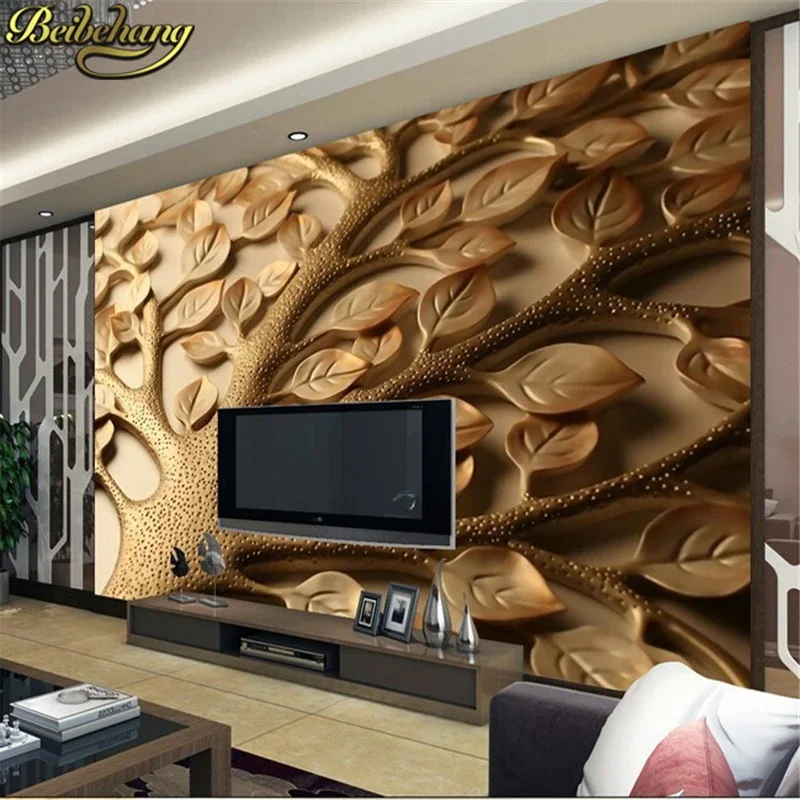 beibehang  3d mural wallpaper Personalized romantic minimalist beige living room bedroom TV backdrop leaves 3d photo wallpaper