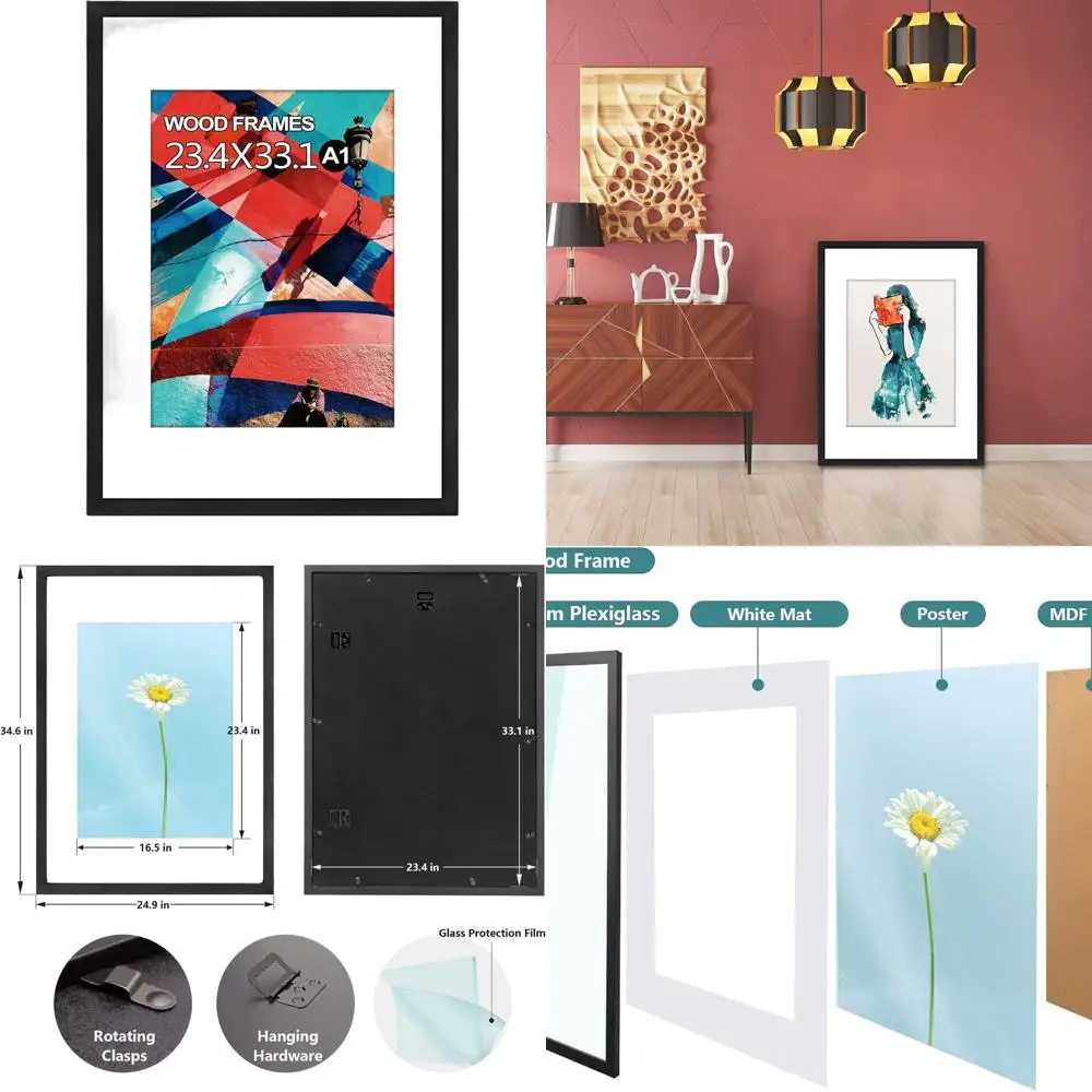 

Рамка для плаката А1 из натурального дерева, черная с полированным плексигласом, легко подвешивается, подходит для A1 или A2 с ковриком, для настенного дисплея
