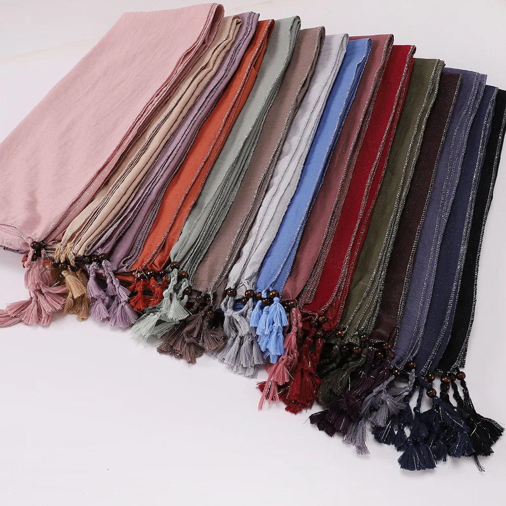 

Шарф с кисточками, мусульманский хиджаб, шарфы, шаль, женский платок, тюрбан, палантины, банданы, повязка на голову, Bufanda, платок, тюрбан 180*80 см