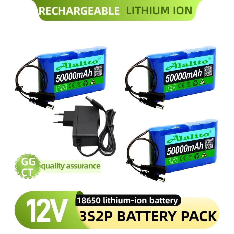 

3С2П литий-ионная аккумуляторная батарея 12В 50000мАч подходит ⚡ для светодиодного мониторинга/вентилятора талисмана/DC розетка + зарядное устройство 12,6 В