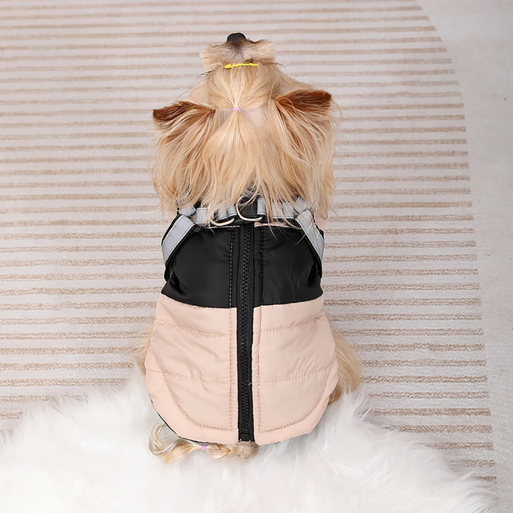 Hundemantel mit Geschirr, warme Winterkleidung für kleine und mittelgroße Hunde, wasserdichter Welpenmantel, Outfits für Chihuahua und Französische Bulldogge – Detail 16