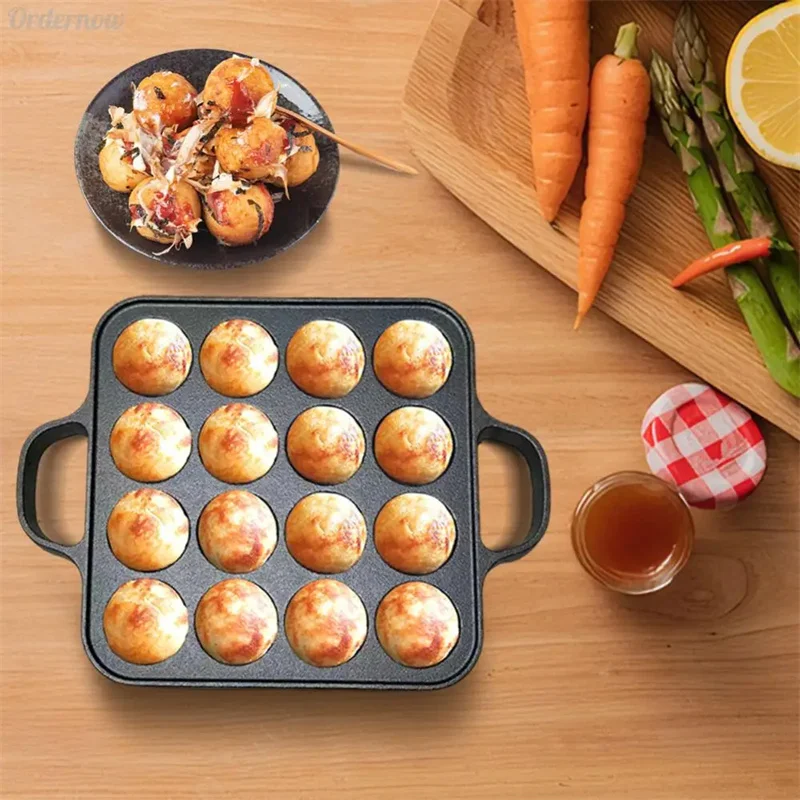 16 Hole Cast Iron Takoyaki Grill Pan Non-Stick Takoyaki Maker Octopus Ball Pancake Maker Kitchen Cookware Kitchenware view 2