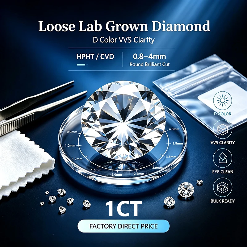 D VVS-VS Top Melee Lab Grown Diamonds 0.8mm ~ 3.9mm HPHT Full Cut VVS-VS Loose Diamond Wholesale