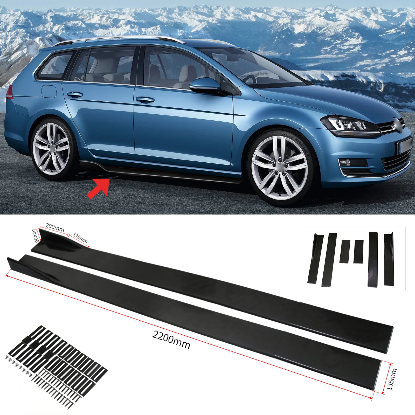 

Glossy Black Side Skirt Extension Lip Rocker For 14-20 Volkswagen Golf GTI MK7