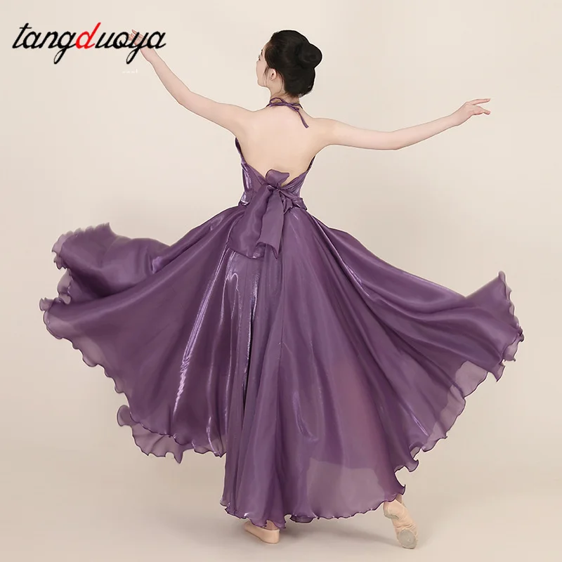 여성용 단색 롱 스커트 반길이 스커트 반짝이는 진주 광택 롱 클래식 댄스 스커트 넓은 밑단 벨리댄스 스커트