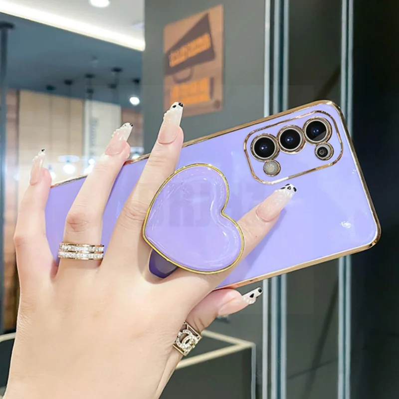 6D Love Heart Holder Case For Xiaomi Mi Poco X5 F5 X4 M5 M5S X3 Nfc M3 M4 Pro F3 GT C40 C55 Cute Plating Stand Soft Back Cover