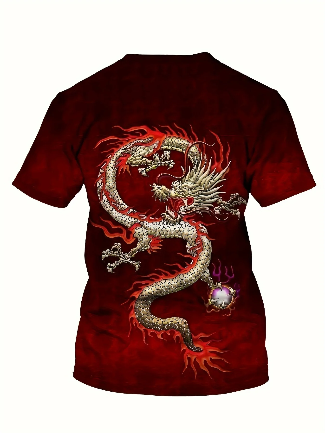 Spring Summer Men\'s Casual 3D Dragon Ethnic Graphic Printed Polyester Comfortable Round Neck Short Sleeve T-Shirt