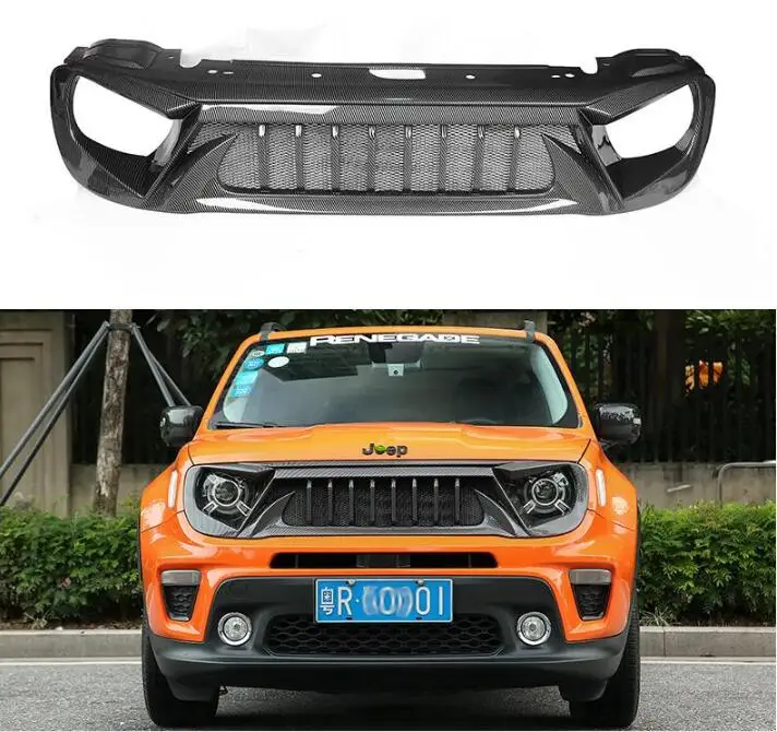 Real Carbon Fiber ABS Car Front Bumper Racing Grills Grille Around Trim Cover For Jeep Renegade 2019 2020 2021