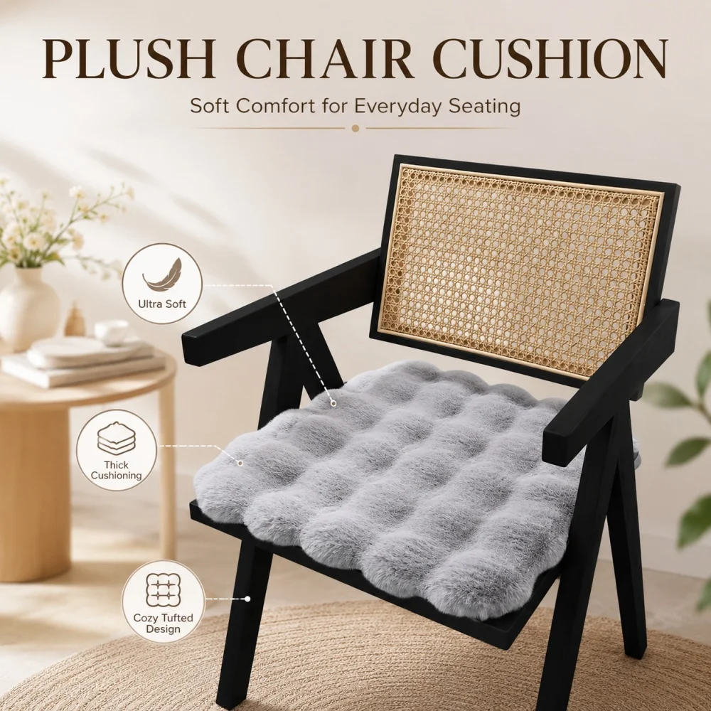 

Plush Office Chair Seat Cushion Home Decoration Dining Chair Mat Anti-Slip Cushion With String Square Student Stools Pads Decor