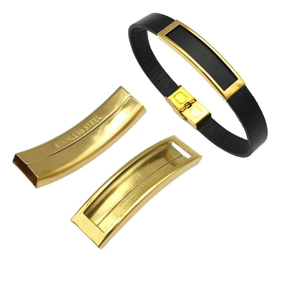 Gold/Black Steel Tube Sliders for Flat Leather Bracelet Making Square Hole 10x3mm Curved for 10x2mm Flat Leather/Silicone Band