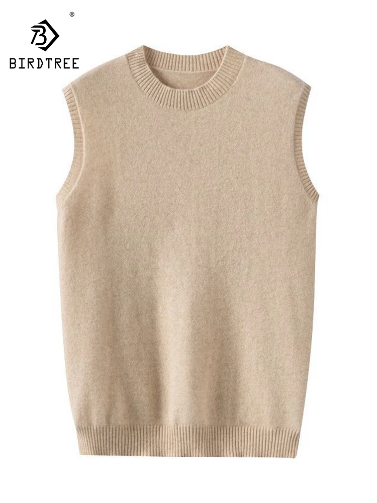 

BirdTree 100%Pure Cashmere Knitted Vest, Women O-neck Solid, Commute Loose Casual Versatile Sweater, 2024 Fall Winter T476130QC