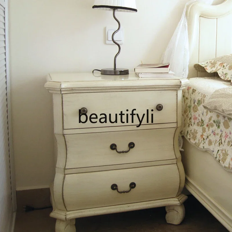 European furniture country three draw bedside table retro painted sofa side cabinet phone table